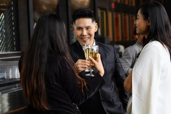 business person networking in a condo function room